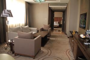 金沙萨Fleuve Congo Hotel By Blazon Hotels的一间客厅,客厅内配有沙发和椅子