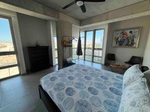 圣胡安Spacious Loft-sea View By Stay Here Pr的一间市景卧室,配有一张床