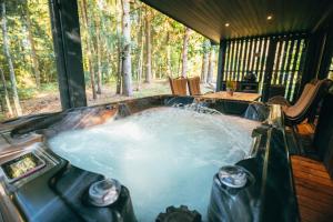 PaplatelėCocodeno-'Virš Ąžuolų' - Forest SPA - FREE jacuzzi的树林小屋内的热水浴池