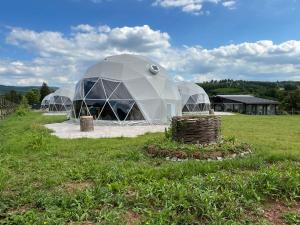 OkrzeszynTatra Glamp Okrzeszyn - Siec noclegowa Tatra Glamp的两个圆顶在场