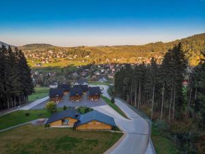 PoniceKompleks Gazdówka Domki Rabka-Zdrój的道路上房屋的空中景观