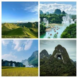 高平Cao Bang Loop Tour Office & Hostel - Car - Motorbike Rental - Easy Rider的四幅不同的瀑布和河流图片