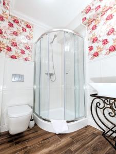 比亚韦斯托克Hotel POD HERBEM -POKOJE OZONOWANE的带淋浴和卫生间的浴室