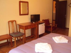 科尼察阿乌斯酒店的客房设有一张床、一张书桌和电视