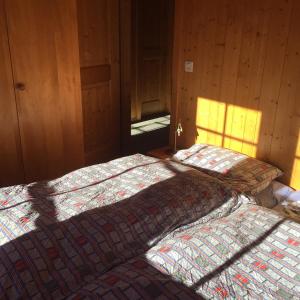 格里门茨Chalet Annika的卧室内两张并排的床