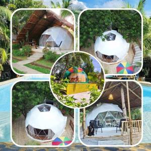 BalilihanEco Glamping Treehouses Closest Resort To All Tourist Attractions的白色 ⁇ 蜥帐篷照片的拼贴