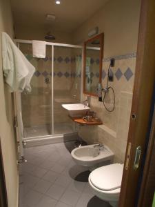 韦尔巴尼亚洛坎达池基茵酒店的带淋浴、卫生间和盥洗盆的浴室