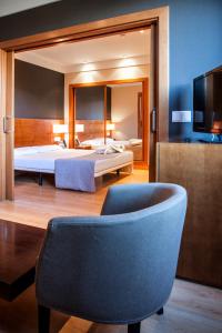 洛格罗尼奥泽尼特洛格罗尼奥酒店的一间卧室配有一张床、一把椅子和电视