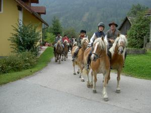 Schöder奈沃特宾馆的一群骑马的人在街上骑着马