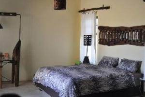 奥马鲁鲁卡沙纳纳米比亚旅馆的一间卧室配有一张床和一盏灯