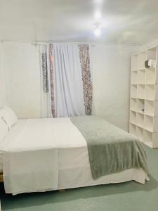 HofoaPrivate Double Room - Tonga Coral Cottage的卧室配有白色的床和窗户。