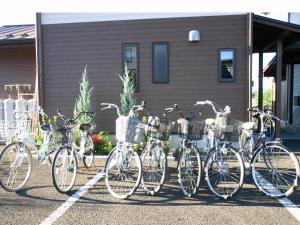 富士河口湖五月女王度假屋的停在停车场的一群自行车