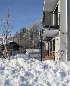 萨菲登安斯泰内嫩米尔达斯利希滕贝格东区别墅的建筑物前的一堆积雪