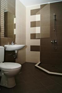 丘斯滕迪尔拉米拉家庭旅馆 的浴室配有卫生间、盥洗盆和淋浴。