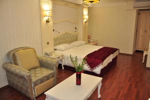 伊斯坦布尔暮烟套房酒店的配有一张床和一把椅子的酒店客房