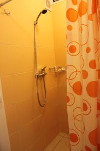 基辅Westend hostel Kyiv的带淋浴和浴帘的浴室