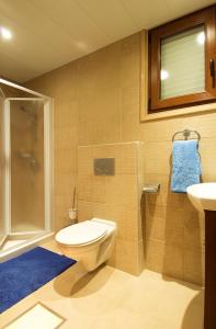 拉纳卡Ithaki Phinikoudes Apartment 307的浴室配有卫生间、淋浴和盥洗盆。