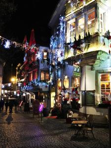 斯特拉斯堡斯特拉斯堡阿多尼斯酒店的夜色为圣诞灯的城市街道