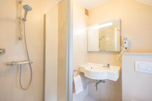 圣维特斯坦恩维尔酒店的带淋浴和盥洗盆的浴室