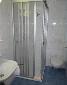 塞利斯贝格蒙塔纳酒店的带淋浴、卫生间和盥洗盆的浴室