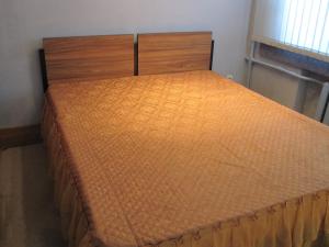 沃罗涅什Apartment Pushkinskaya 35的卧室内的一张床位,配有橙色床罩