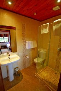 尼耶利方舟山林小屋的带淋浴、盥洗盆和卫生间的浴室