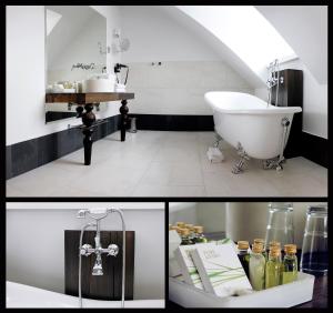 拉多姆Hotel Nihil Novi的带浴缸和盥洗盆的浴室