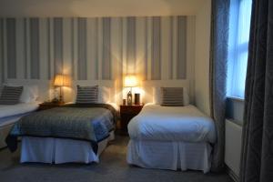 利默里克伍德菲尔德之家酒店的酒店客房设有两张床和窗户。