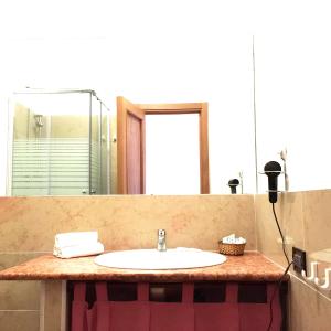 罗迪-加尔加尼科里帕维拉焦酒店的浴室的柜台设有水槽和镜子