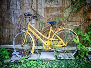 洛克里Kalinikta B&B的停在栅栏前的一辆黄色自行车
