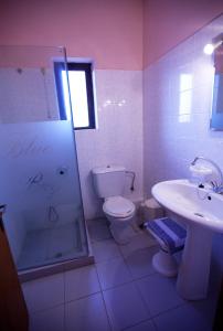 CharamidaBlue Bay Hotel的浴室配有卫生间、淋浴和盥洗盆。