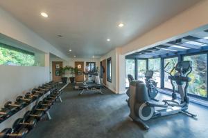 爱妮岛爱妮岛度假酒店 - 拉根岛的一个带跑步机和椭圆机的健身房,位于带窗户的房间内