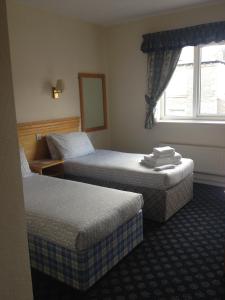 利兹麦内阿姆斯宾馆的酒店客房设有两张床和窗户。