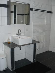 埃默里希FeWo am Mu-Cafe的浴室配有白色水槽和卫生间。
