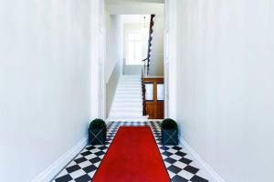 巴登-巴登Deluxe Apartments LWP7的红色地毯,在走廊上,红色地板