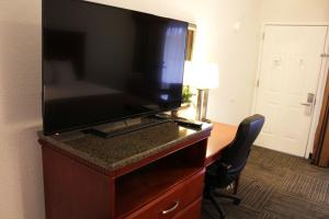 圣克拉拉Rodeway Inn的一间酒店客房内的梳妆台上配有平面电视