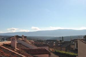 佩德拉萨德拉维拉酒店的享有带屋顶的城镇和山脉的景色