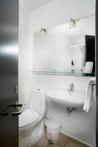 腓特烈西亚Trinity Hotel og Konference的白色的浴室设有卫生间和水槽。