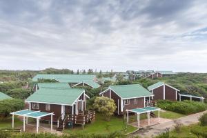 伊丽莎白港松树小屋度假酒店的享有绿色屋顶房屋的空中景致