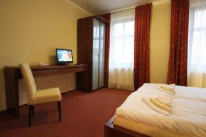 Dolní Lukavice海顿楼旅馆的酒店客房配有一张床和一张带电脑的书桌