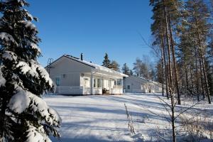 卡亚尼卡亚尼小屋酒店的雪中白房子,有树
