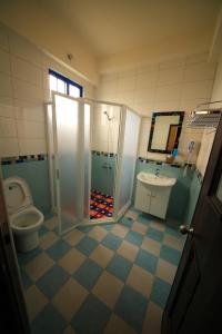 绿岛蓝色海湾的浴室配有卫生间、淋浴和盥洗盆。