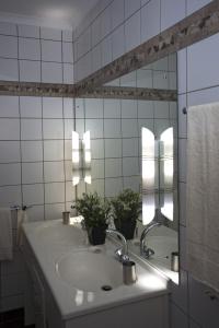 Chausib路易莎沙漠牧场山林小屋的一间带水槽和镜子的浴室
