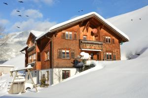 施科佩尔瑙Appartments Haus Monika的雪中的一个大型砖屋