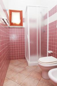 罗萨岛Verande Tanca Torre的带淋浴、卫生间和盥洗盆的浴室