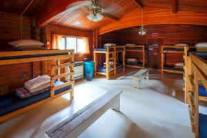 贾斯珀HI Athabasca Falls - Hostel的小木屋内带双层床的客房