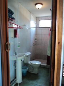 Miramar卡比纳斯朵迷培奈酒店的浴室配有卫生间、盥洗盆和淋浴。