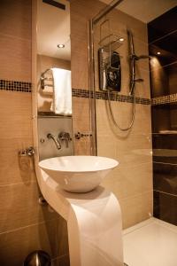 普雷斯顿Trivelles Park Hotel的一间带水槽和淋浴的浴室