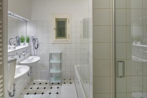 布拉格Charles Bridge Premium Residence的一间带水槽和淋浴的浴室