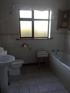 肯梅尔Riverlodge Self Catering的浴室配有卫生间、浴缸和水槽。